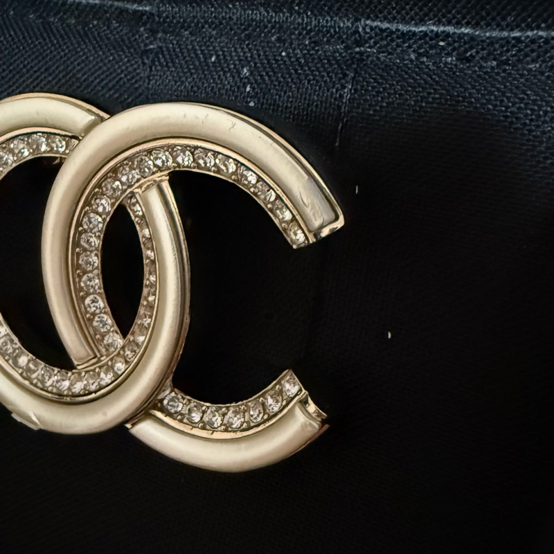 Chanel 雙c 正品 銀白雙層帶鑽 胸針 香奈兒-3