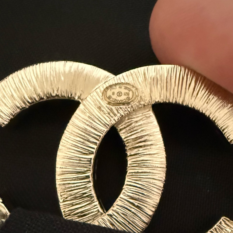 Chanel 雙c 正品 銀白雙層帶鑽 胸針 香奈兒-6