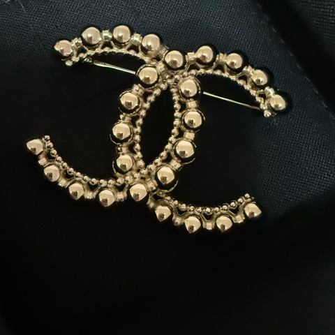 全新Chanel 香奈兒 淡金色 大小珠 胸針 別針