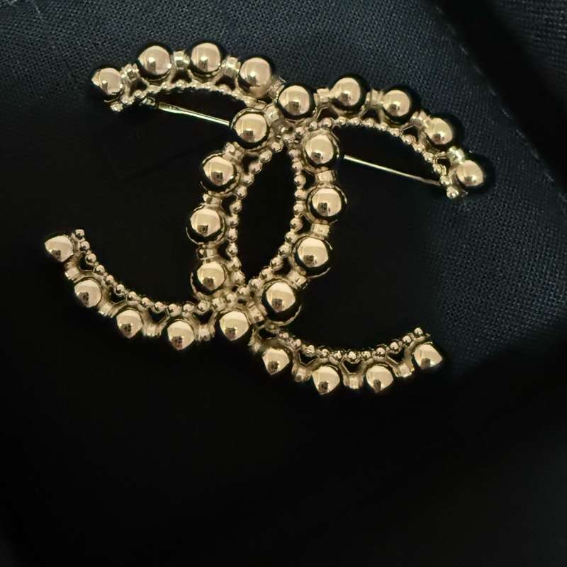 全新Chanel 香奈兒 淡金色 大小珠 胸針 別針-0