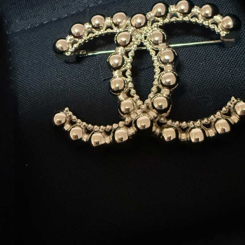 全新Chanel 香奈兒 淡金色 大小珠 胸針 別針-3