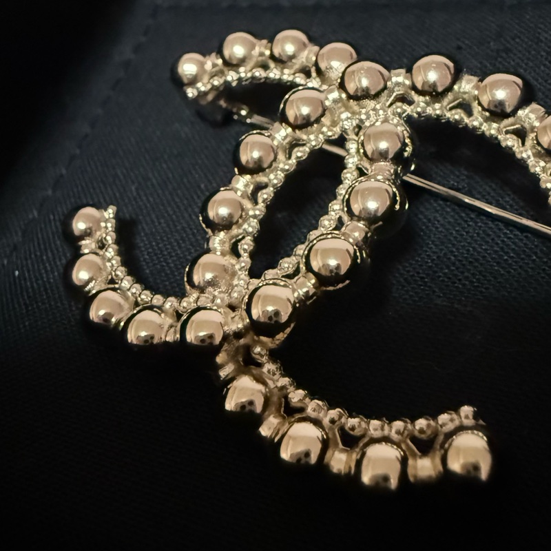 全新Chanel 香奈兒 淡金色 大小珠 胸針 別針-4