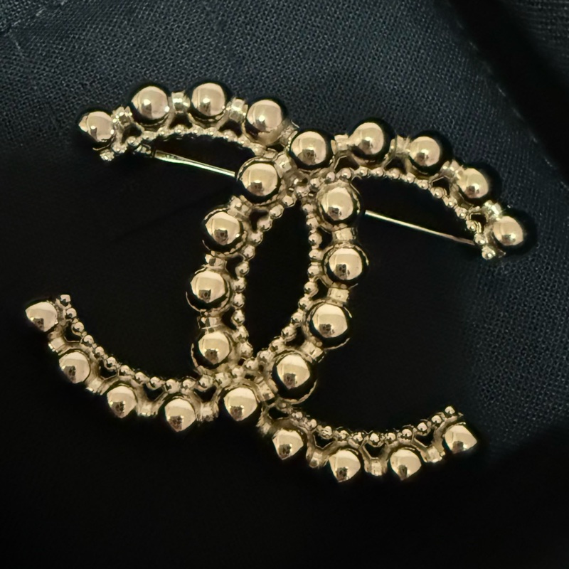 全新Chanel 香奈兒 淡金色 大小珠 胸針 別針-5