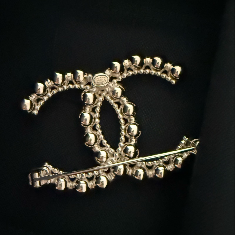 全新Chanel 香奈兒 淡金色 大小珠 胸針 別針-6