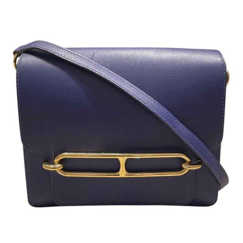 HERMES 愛馬仕 ROULIS 23 豬鼻包 皮革 藍色系 金釦-0
