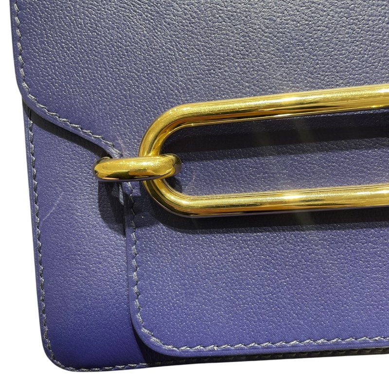 HERMES 愛馬仕 ROULIS 23 豬鼻包 皮革 藍色系 金釦-11