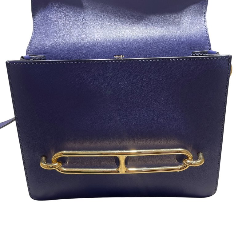 HERMES 愛馬仕 ROULIS 23 豬鼻包 皮革 藍色系 金釦-13