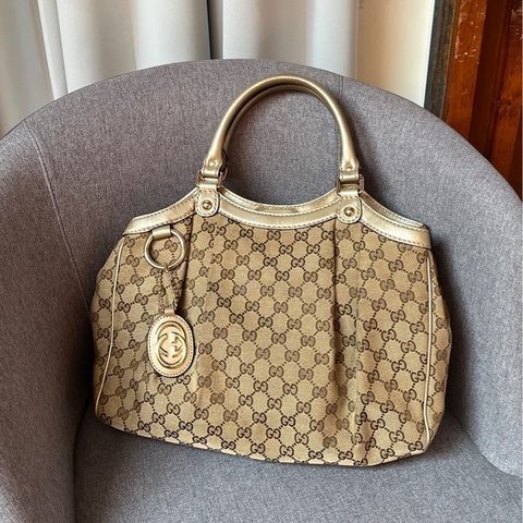 莉亞精品♡Gucci 211944 老花肩背包 白色 二手