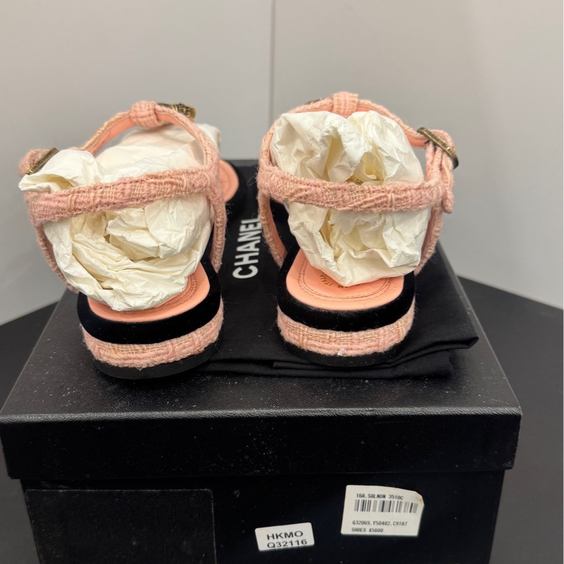 99新 香奈兒/chanel 粉色夾趾涼拖鞋 35碼 附件：塵袋-3