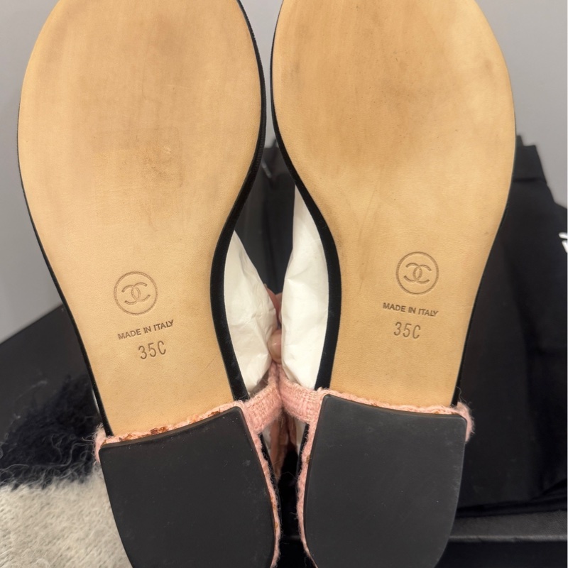 99新 香奈兒/chanel 粉色夾趾涼拖鞋 35碼 附件：塵袋-5
