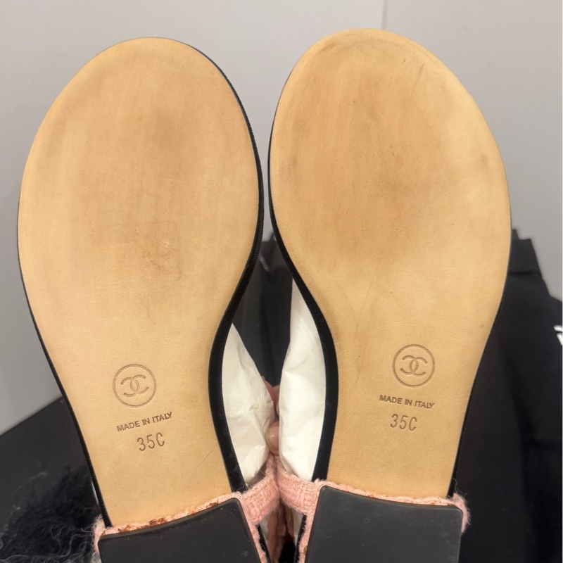 99新 香奈兒/chanel 粉色夾趾涼拖鞋 35碼 附件：塵袋-6