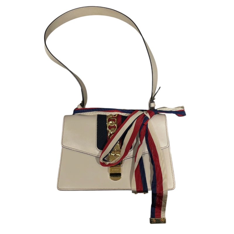 GUCCI 古馳 421882 SYLVIE WEB 肩背包 皮革 米白色 金釦-0