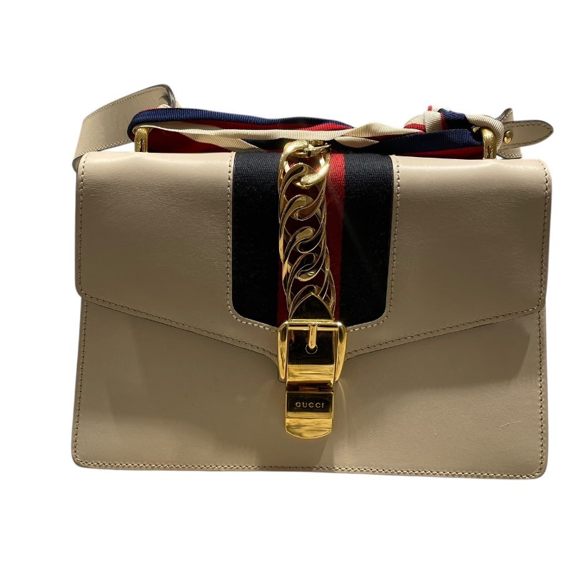 GUCCI 古馳 421882 SYLVIE WEB 肩背包 皮革 米白色 金釦-1