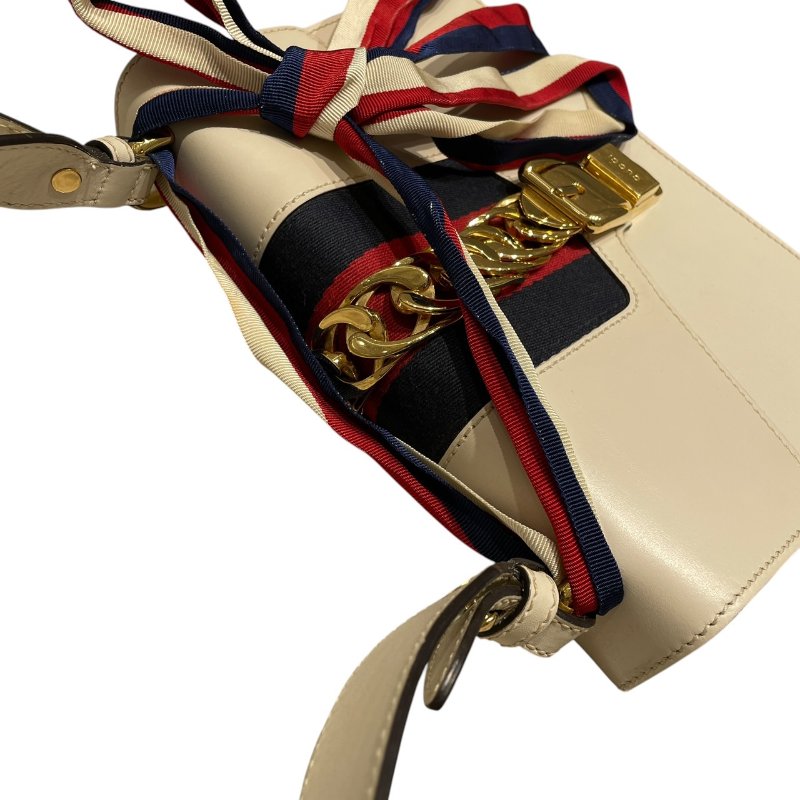 GUCCI 古馳 421882 SYLVIE WEB 肩背包 皮革 米白色 金釦-10