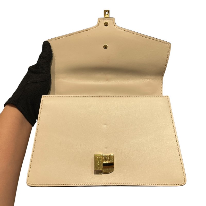 GUCCI 古馳 421882 SYLVIE WEB 肩背包 皮革 米白色 金釦-11