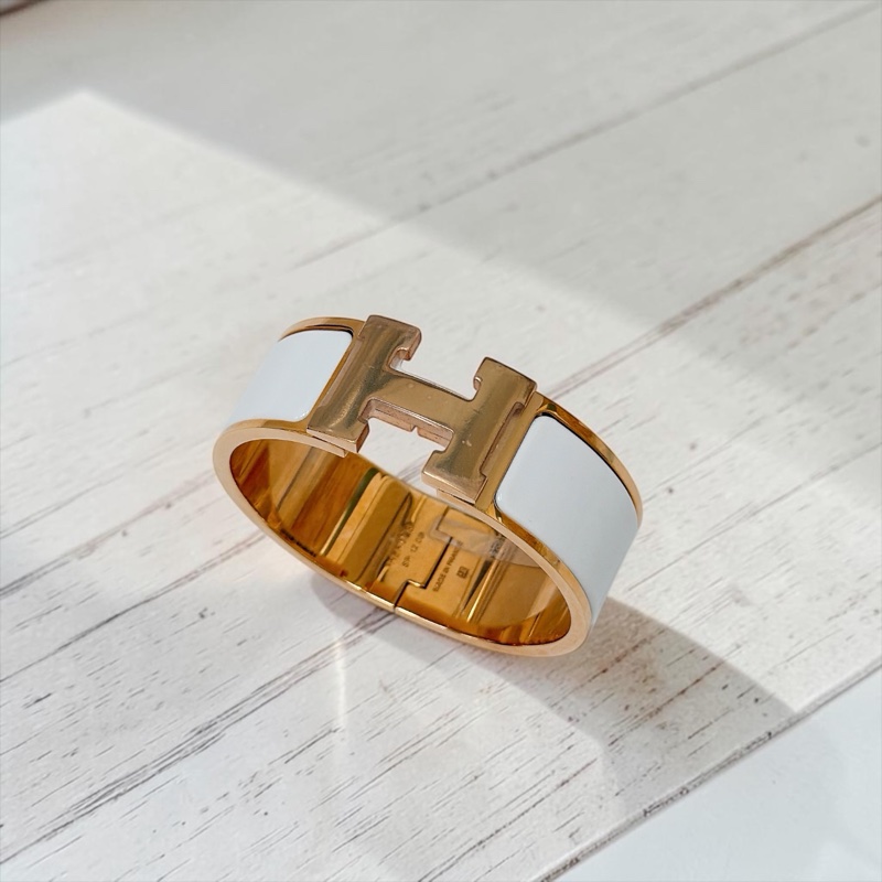 莉亞精品♡ Hermes H寬版手環白金 近新美品-0