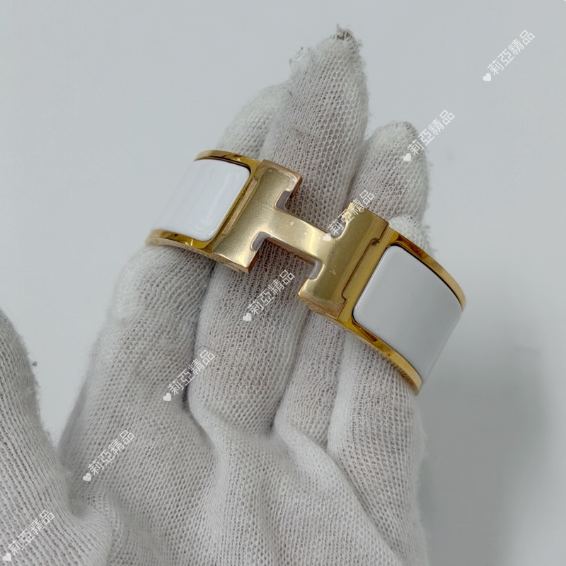 莉亞精品♡ Hermes H寬版手環白金 近新美品-1