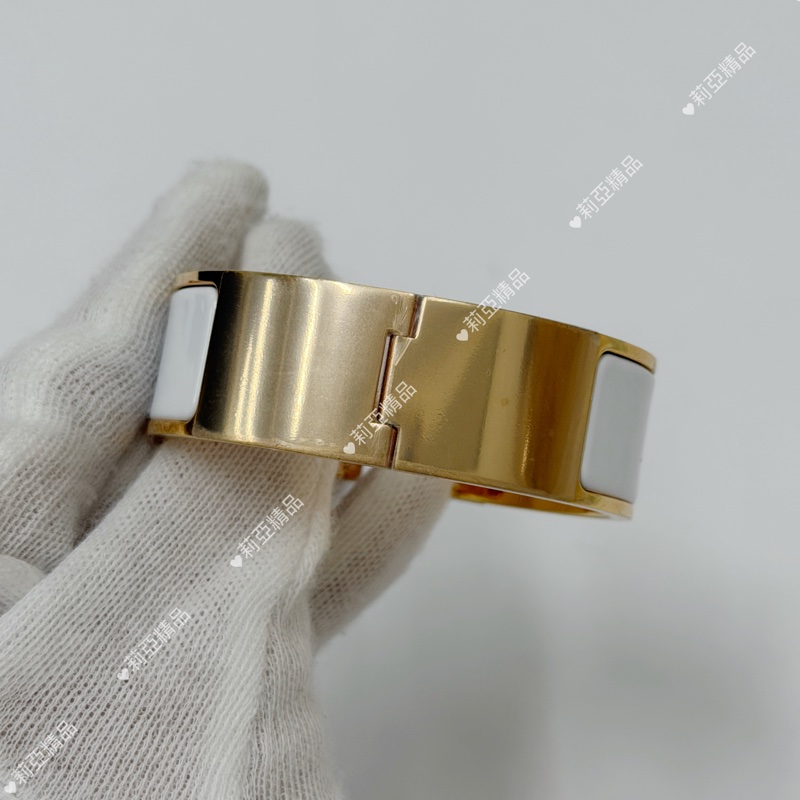 莉亞精品♡ Hermes H寬版手環白金 近新美品-2