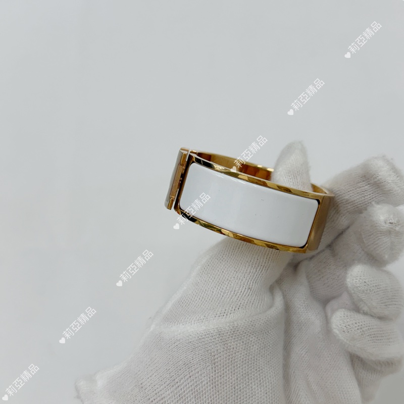 莉亞精品♡ Hermes H寬版手環白金 近新美品-4
