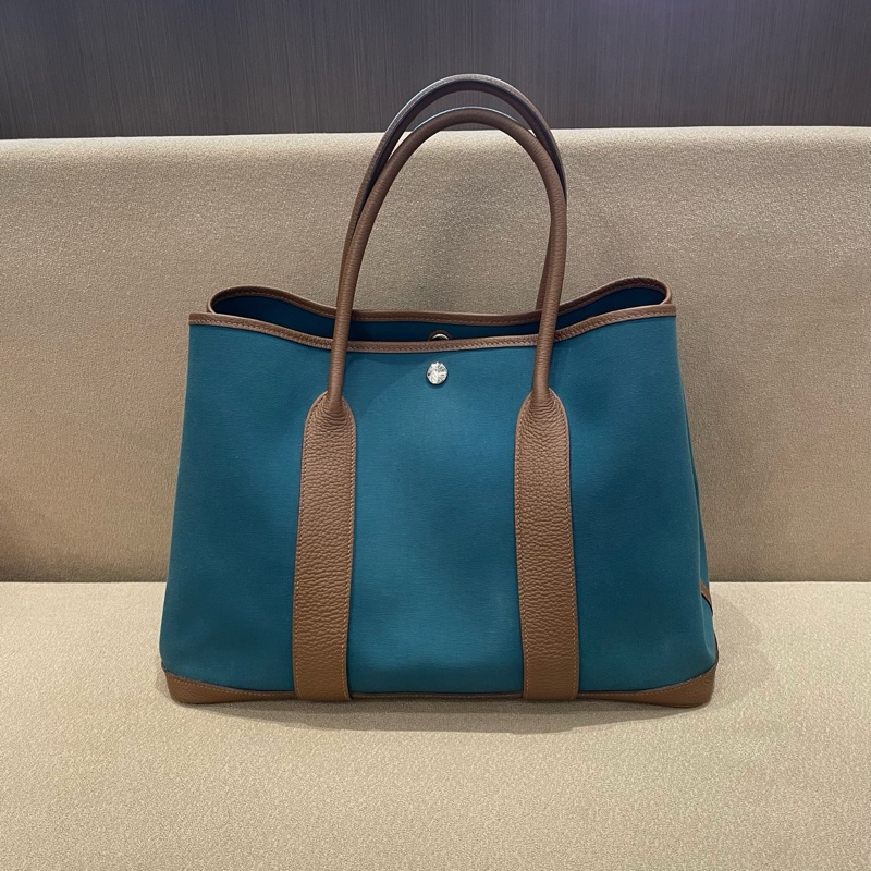 Hermes愛馬仕  garden 36 帆布拼皮-0