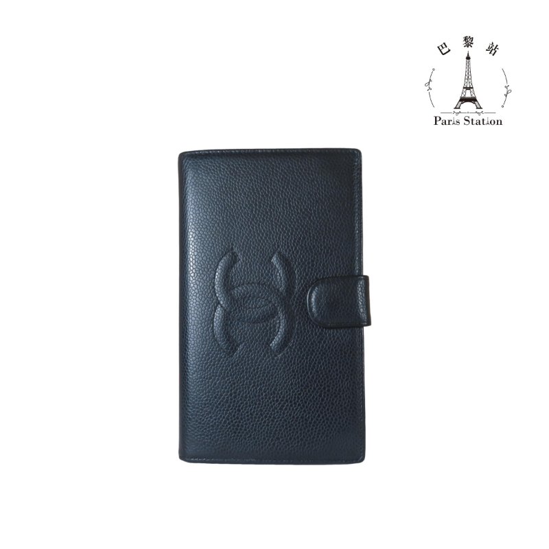 【巴黎站二手名牌專賣店】＊現貨＊CHANEL香奈兒真品＊黑色皮革大雙C釦式長夾-0