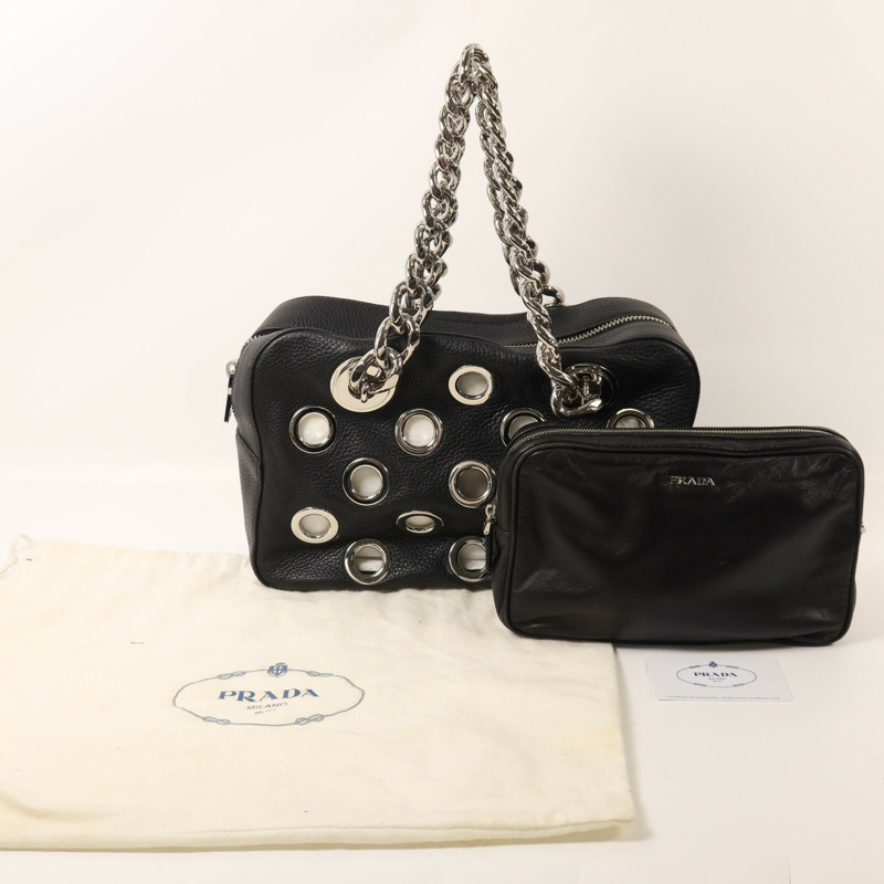 PRADA 牛皮皮革Rivet鏈帶肩背袋-10