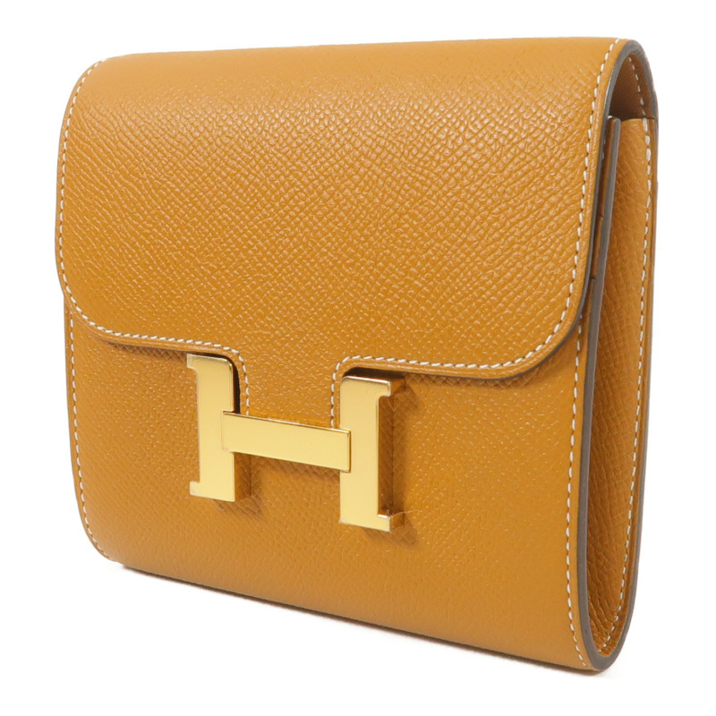 HERMES Epsom皮革Constance Compact Wallet錢包Gold-2