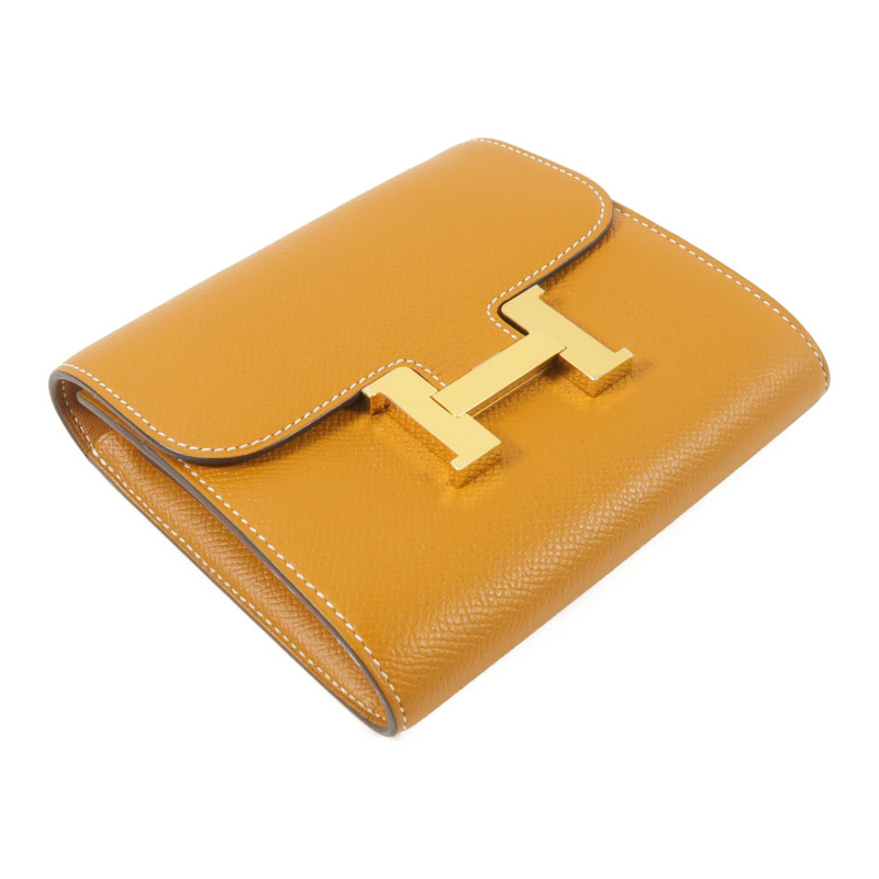 HERMES Epsom皮革Constance Compact Wallet錢包Gold-3