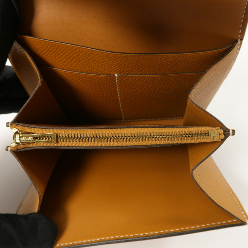 HERMES Epsom皮革Constance Compact Wallet錢包Gold-5
