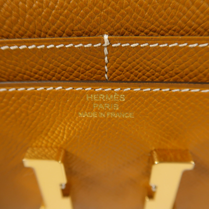 HERMES Epsom皮革Constance Compact Wallet錢包Gold-6