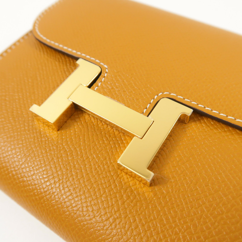 HERMES Epsom皮革Constance Compact Wallet錢包Gold-8