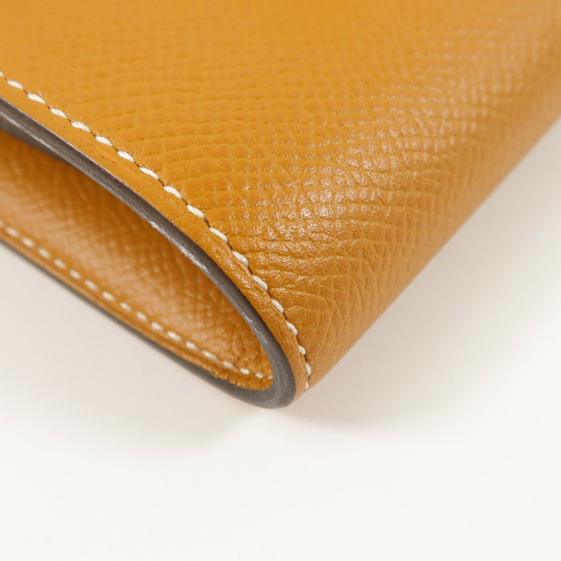 HERMES Epsom皮革Constance Compact Wallet錢包Gold-10