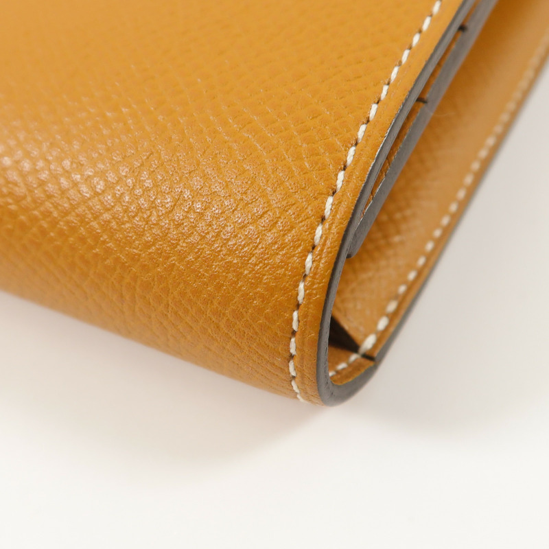 HERMES Epsom皮革Constance Compact Wallet錢包Gold-11