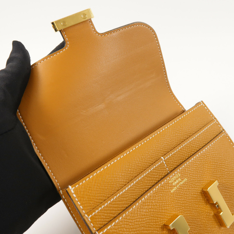 HERMES Epsom皮革Constance Compact Wallet錢包Gold-13