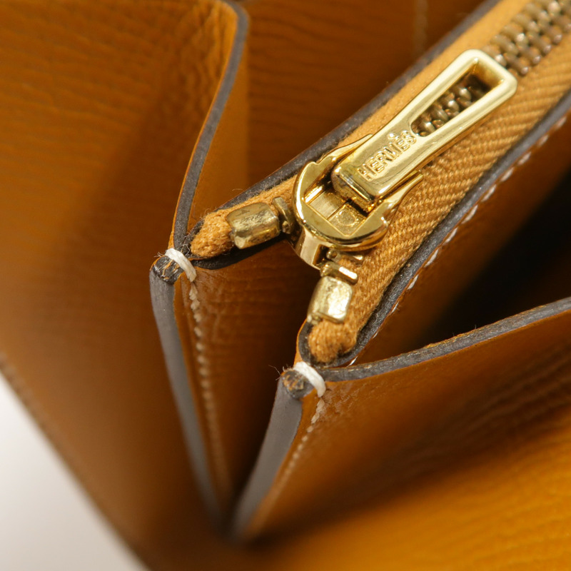 HERMES Epsom皮革Constance Compact Wallet錢包Gold-14