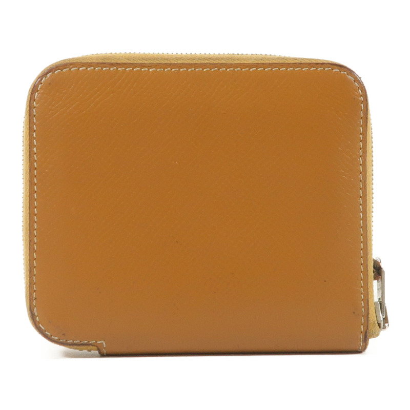 HERMES Epsom皮革/絲質Silk In Compact錢包Gold-1
