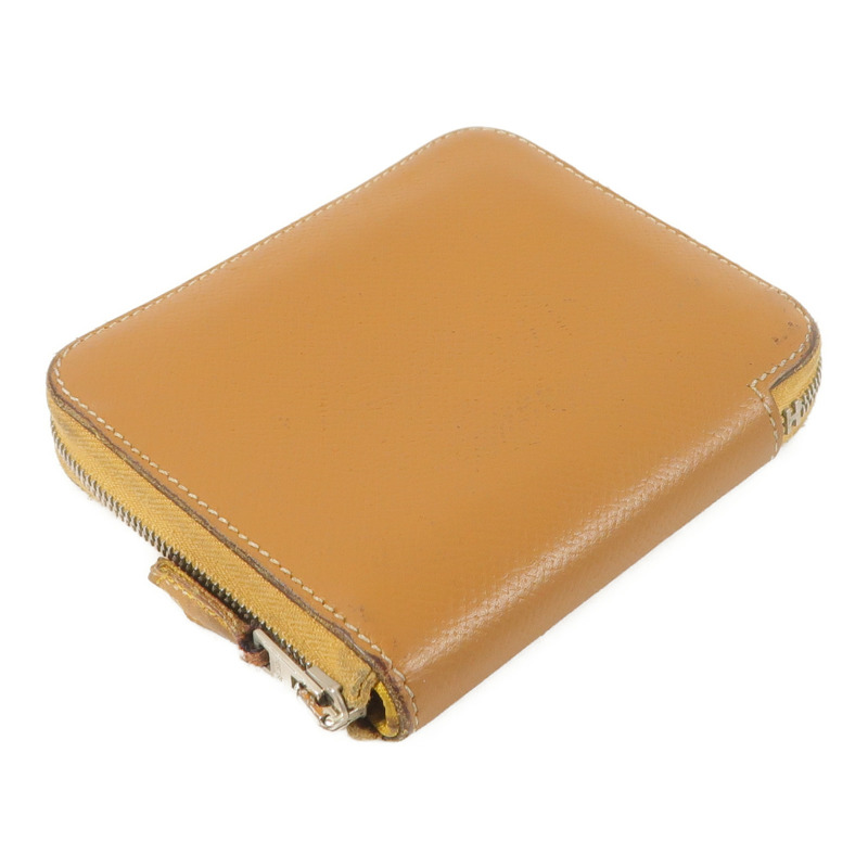 HERMES Epsom皮革/絲質Silk In Compact錢包Gold-2