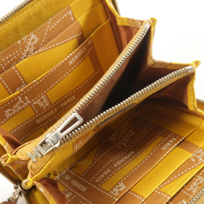 HERMES Epsom皮革/絲質Silk In Compact錢包Gold-4