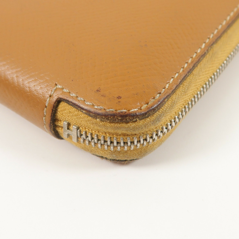 HERMES Epsom皮革/絲質Silk In Compact錢包Gold-7