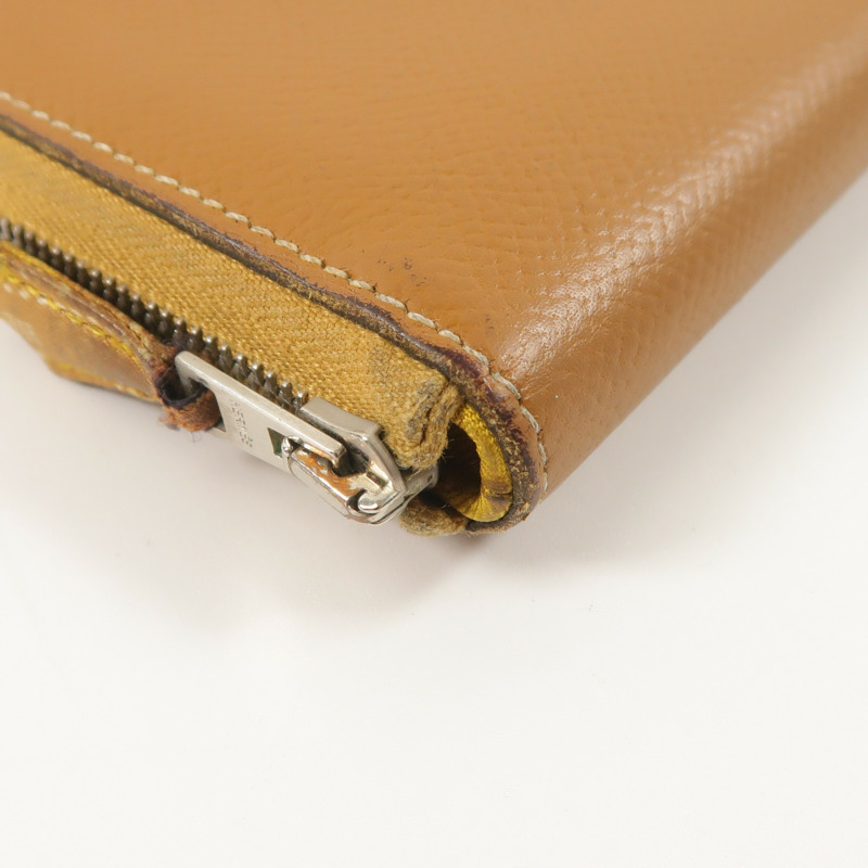 HERMES Epsom皮革/絲質Silk In Compact錢包Gold-8