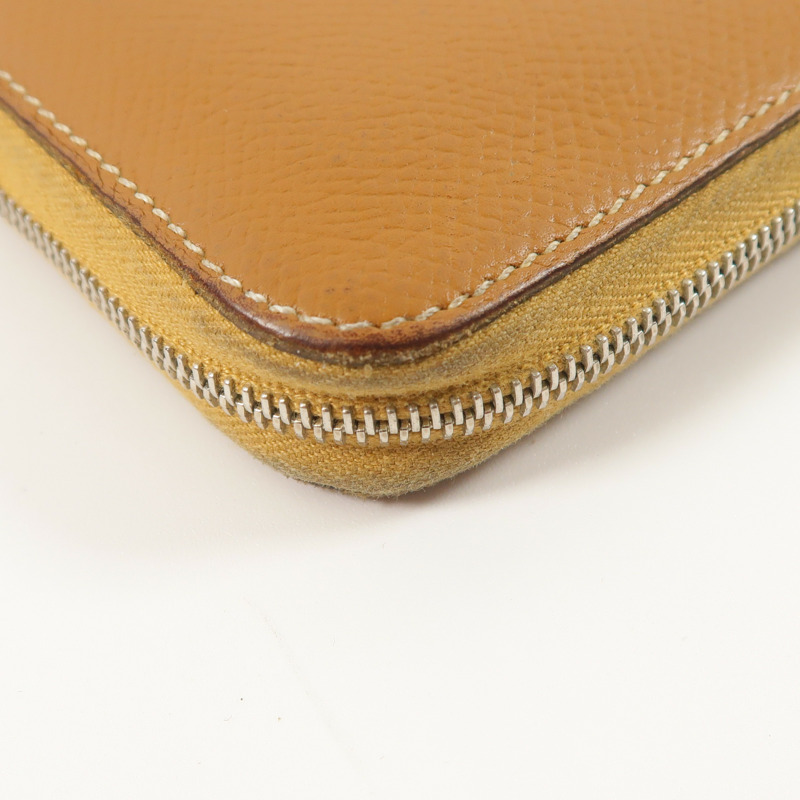 HERMES Epsom皮革/絲質Silk In Compact錢包Gold-10