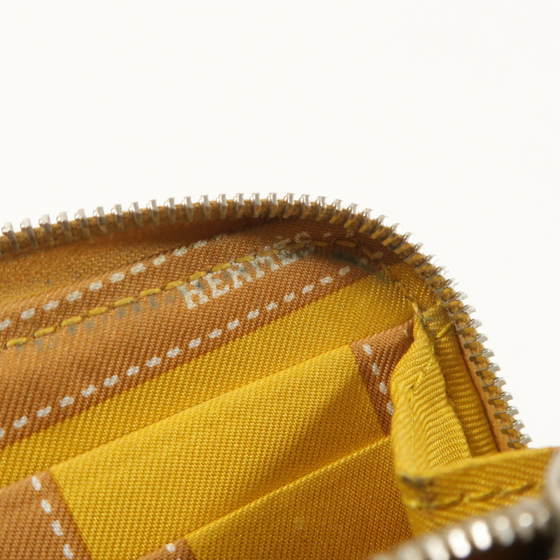 HERMES Epsom皮革/絲質Silk In Compact錢包Gold-14