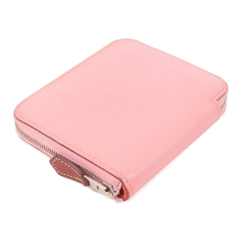 HERMES Epsom皮革/絲質Silk In Compact錢包Rose Azalee-2