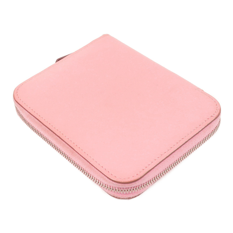 HERMES Epsom皮革/絲質Silk In Compact錢包Rose Azalee-3