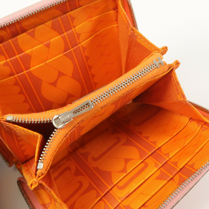 HERMES Epsom皮革/絲質Silk In Compact錢包Rose Azalee-4