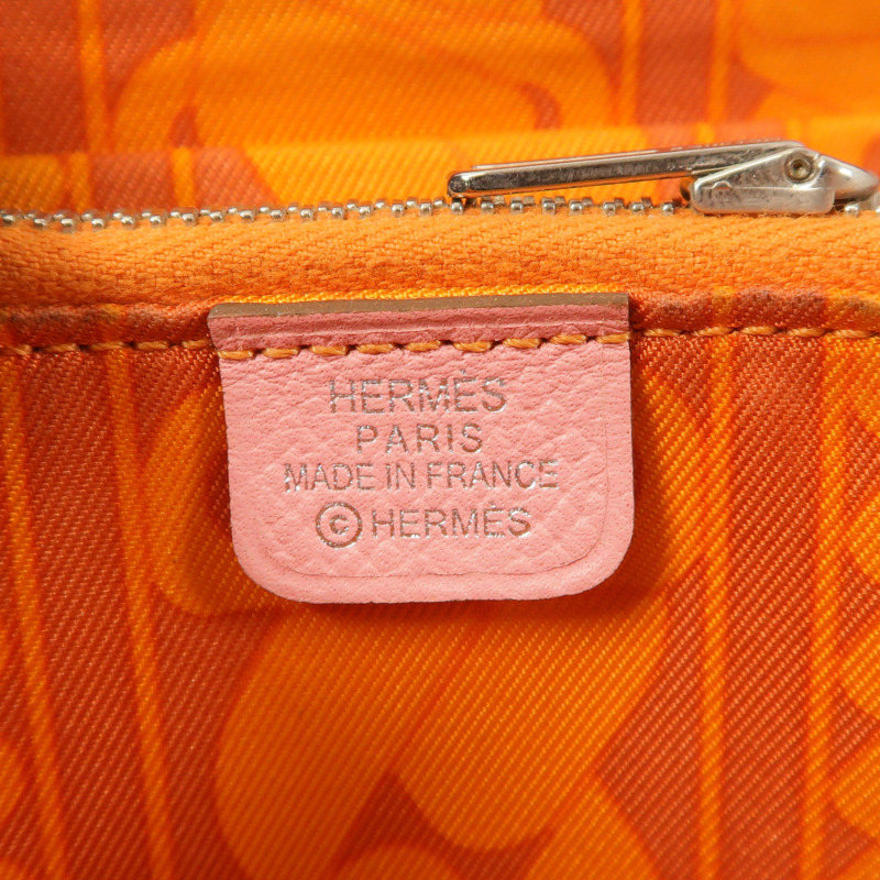 HERMES Epsom皮革/絲質Silk In Compact錢包Rose Azalee-5