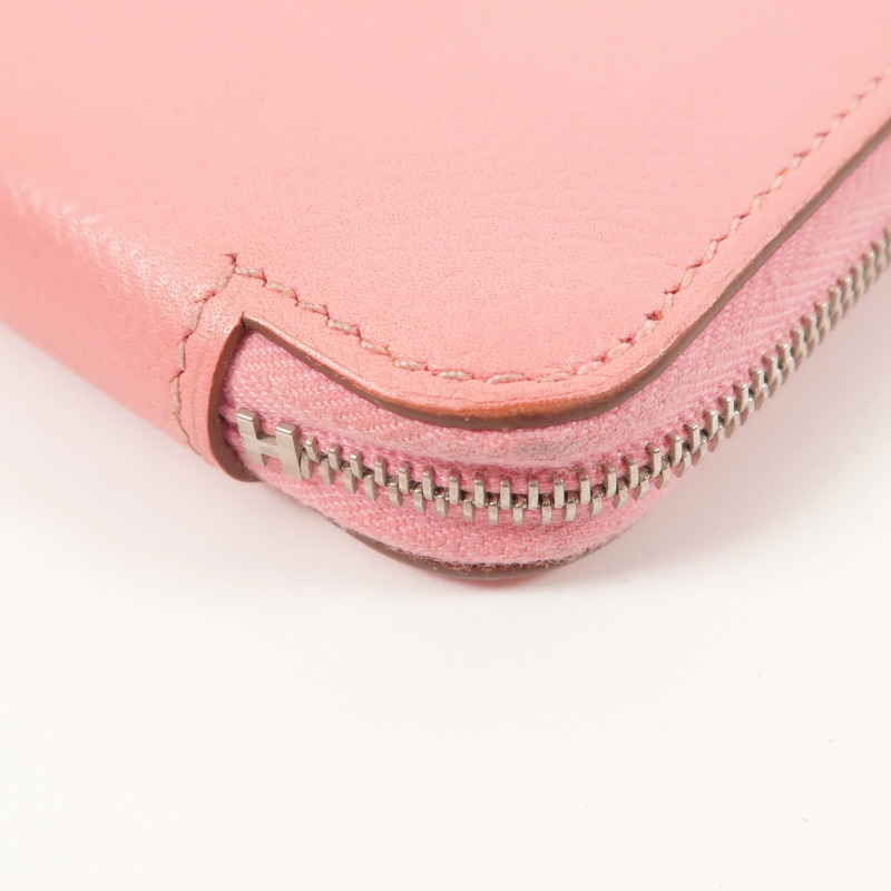 HERMES Epsom皮革/絲質Silk In Compact錢包Rose Azalee-7