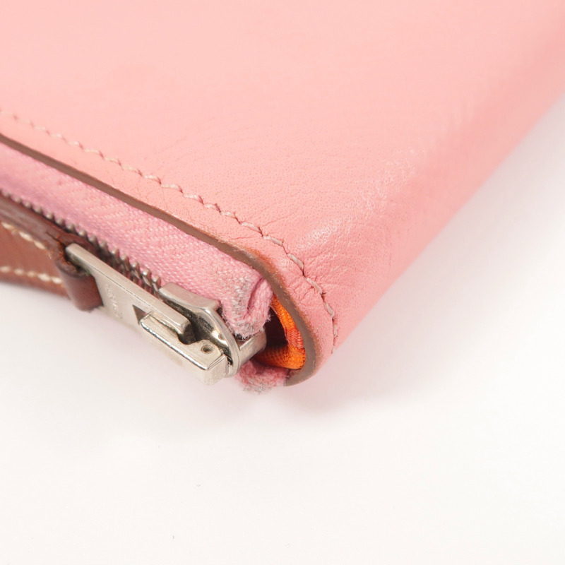 HERMES Epsom皮革/絲質Silk In Compact錢包Rose Azalee-8