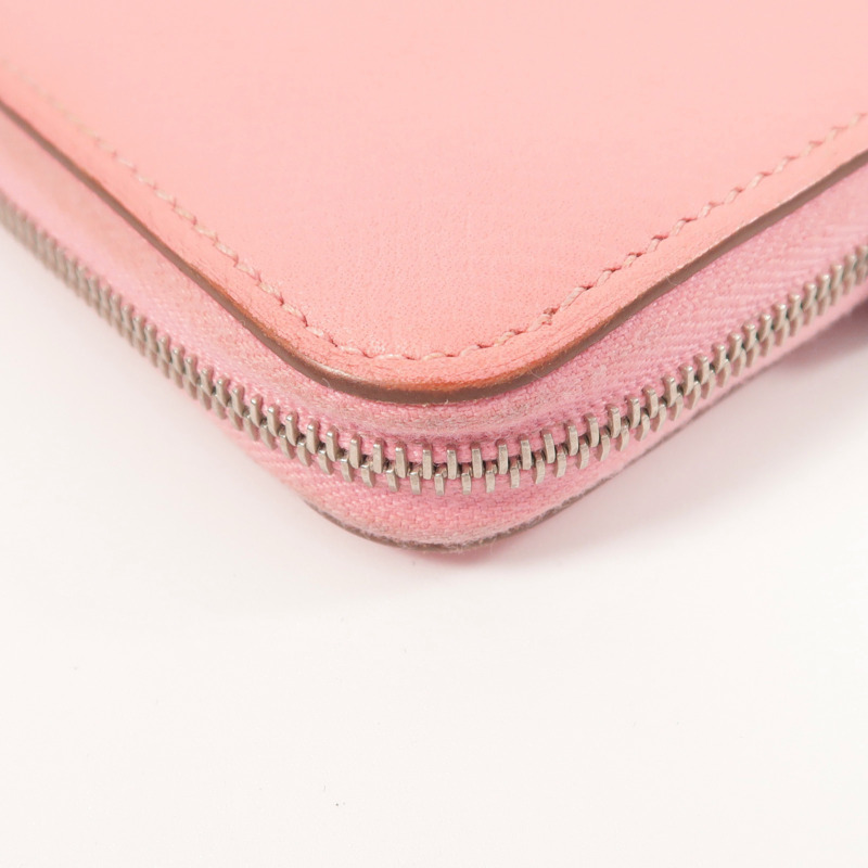 HERMES Epsom皮革/絲質Silk In Compact錢包Rose Azalee-9