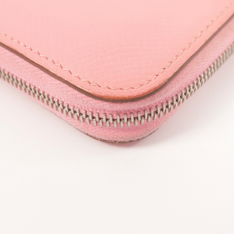 HERMES Epsom皮革/絲質Silk In Compact錢包Rose Azalee-10